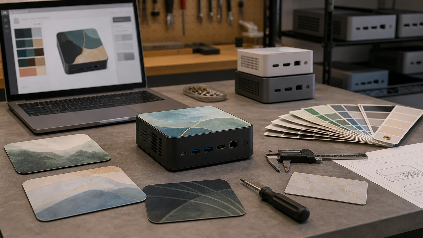 Custom mini PC production review desk